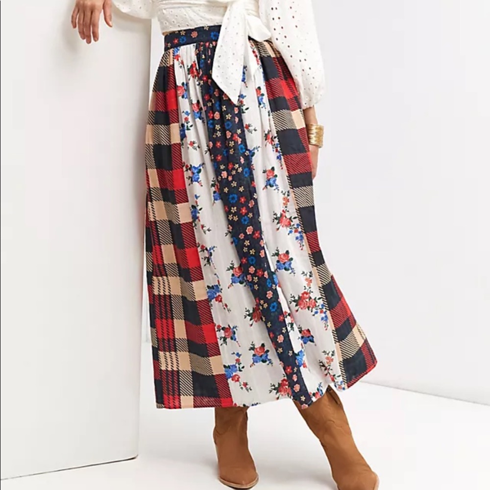 Anthropologie Multicolor Plaid and Floral Skirt